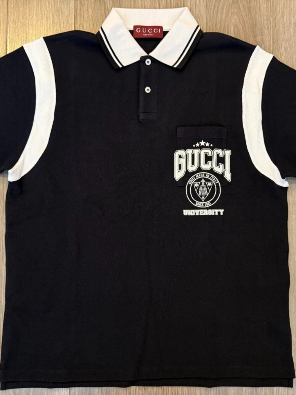 Gucci Cotton Piquet Polo with Print shirt dark navy blue M
